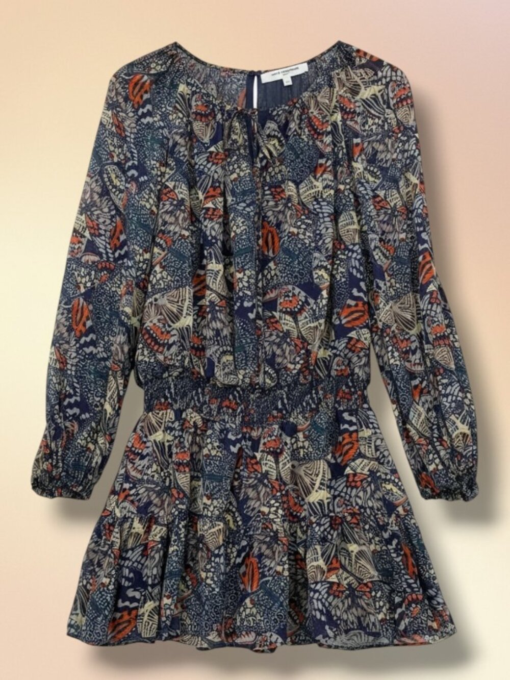 Amanda Uprichard Mushroom Butterfly Print Ruffle Skort Romper Navy Blue S